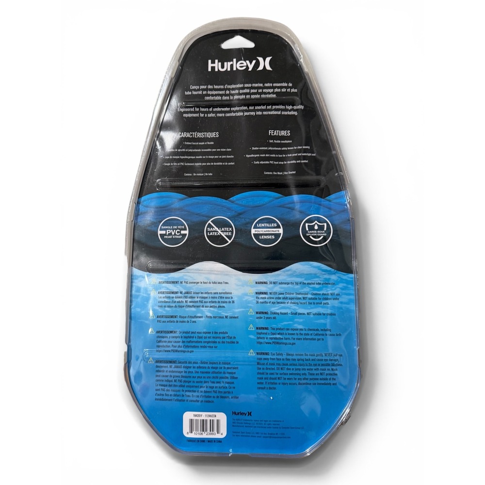 Hurley Aqua Surfer Adult Mask & Snorkel Set NIP 14+ Black - Picture 2 of 2